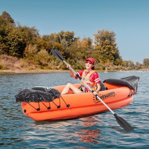 OUTSUNNY Canoé Kayak Gonflable 1 Personne – Gonfleur Et Rame En Aluminium Inclus – PVC Orange Noir 7