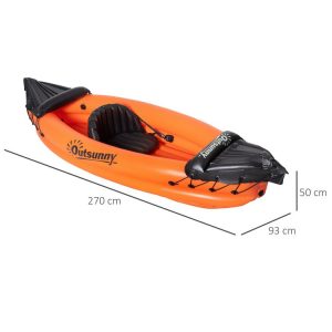 OUTSUNNY Canoé Kayak Gonflable 1 Personne – Gonfleur Et Rame En Aluminium Inclus – PVC Orange Noir 9