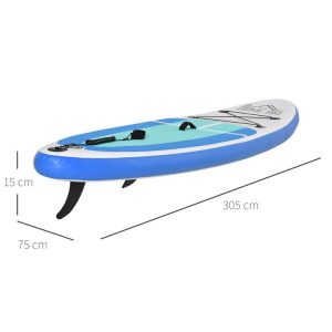 HOMCOM Stand Up Paddle Gonflable Surf Planche De Paddle Pour Adulte Dim. 305L X 75l X 15H Cm Nombreux Accessoires Fournis PVC 9