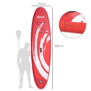 OUTSUNNY Stand Up Paddle Gonflable Surf Planche De Paddle Pour Adulte Dim. 300L X 76l X 15H Cm Nombreux Accessoires Fournis PVC Blanc Rouge 9