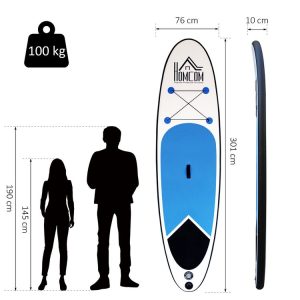 HOMCOM Stand Up Paddle Gonflable Surf Planche De Paddle Pour Adulte Dim. 301L X 76l X 10H Cm Nombreux Accessoires Fournis PVC Bleu Blanc Noir 9