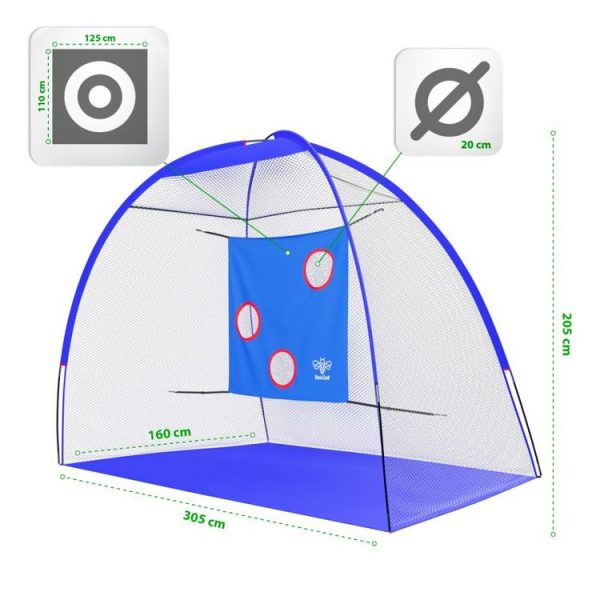 BEE GOLF Filet D’entrainement De Golf Pleins Coups (L 305 X H 205 X P 160 Cm) Avec Cible 3 Trous Et Housse De Transport 3